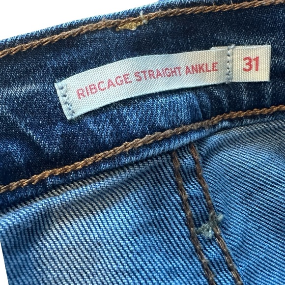 Levi’s Ribcage Straight Ankle Jeans 31x 26 High Rise Button Fly Stretchy Blue - Picture 3 of 11